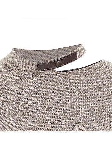 Tom Ford TOM FORD taupe fleece wool blend cut out leather collar sweater S (view 2)