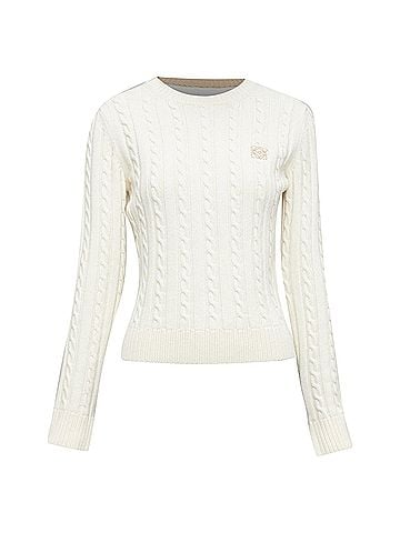 Loewe LOEWE ecru wool cotton anagram cable knit cropped sweater XS (view 1)
