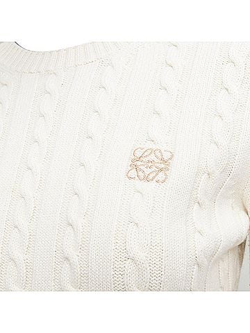 Loewe LOEWE ecru wool cotton anagram cable knit cropped sweater XS (view 2)