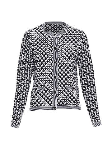 Chanel CHANEL black white cashmere velvet buttons crew cardigan FR38 M (view 1)