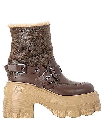 Casadei Casadei Shearling Lace Up Ankle Boots in Brown Leather  (view 1)