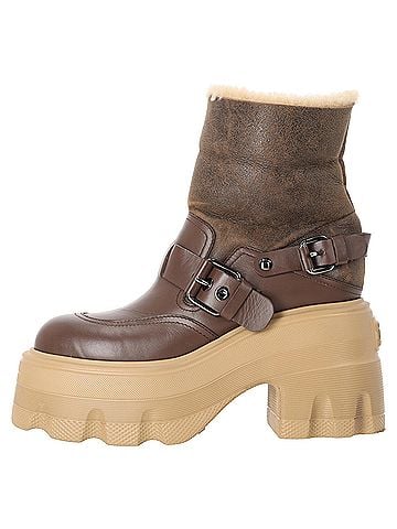 Casadei Casadei Shearling Lace Up Ankle Boots in Brown Leather  (view 2)
