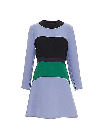 MARNI MARNI purple green black colorblocked fit flare long sleeve mini dress IT42 M (view 1)
