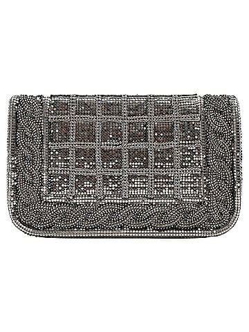 Balmain Balmain Crystal-Embellished Clutch Bag in Silver Silk (view 1)