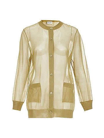 Saint Laurent SAINT LAURENT 2024 100% silk  beige gold sheer crew neck cardigan top L (view 1)