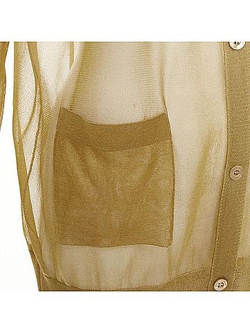 Saint Laurent SAINT LAURENT 2024 100% silk  beige gold sheer crew neck cardigan top L (view 2)