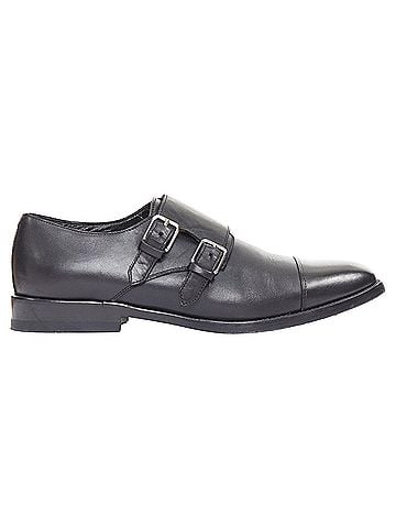 Saint Laurent Saint Laurent black leather silver buckle double monk strap oxford shoes (view 1)