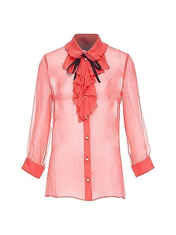 Gucci Gucci sheer chiffon GG pearl pussybow ruffle blouse (view 1)