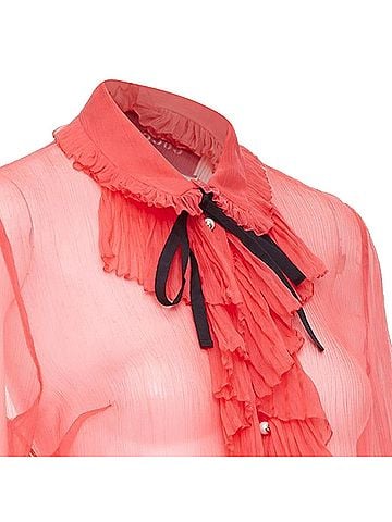 Gucci Gucci sheer chiffon GG pearl pussybow ruffle blouse (view 2)