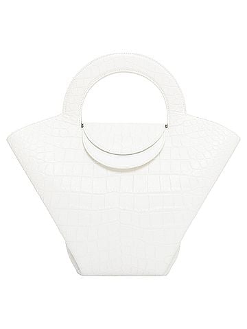 Bottega Veneta Bottega Veneta white embossed scaled leather top handle tote bag (view 1)