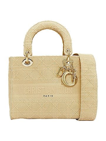 Christian Dior Christian Dior Lady D-Lite Medium Cannage beige canvas CD charm top handle bag (view 1)