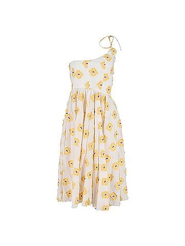 Caroline Constas  Caroline Constas Floral One-Shoulder Midi Dress in White Cotton (view 1)