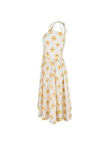 Caroline Constas  Caroline Constas Floral One-Shoulder Midi Dress in White Cotton (view 2)