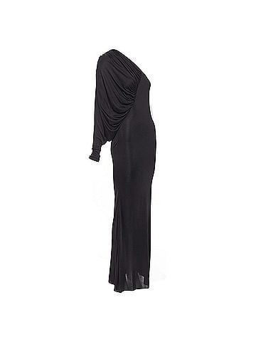 Saint Laurent SAINT LAURENT 2023 black viscose jersey ruched one sleeve dress gown FR40 L (view 1)