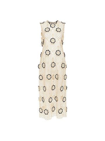 Beaufille BEAUFILLE Zelle beige black braided jute black floral applique macrame dress L (view 1)