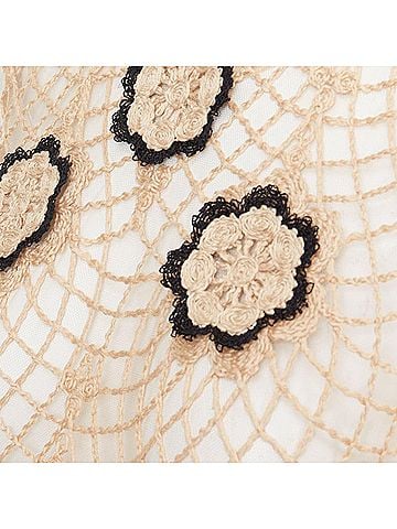 Beaufille BEAUFILLE Zelle beige black braided jute black floral applique macrame dress L (view 2)