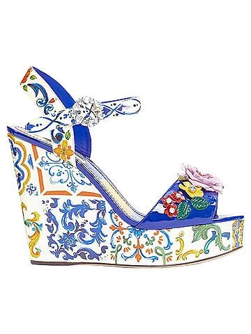 Dolce & Gabbana Dolce & Gabbana Bianca blue Majolica print floral embellish platform wedges (view 1)
