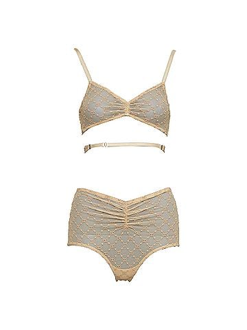 Gucci GUCCI Alessandro Michele GG Star nude monogram embroidered tulle lingerie set S (view 1)