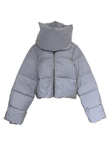 Rick Owens Rick Owens Funnel-Neck Zip-Up Down Jacket in Grey Polyamide (view 1)