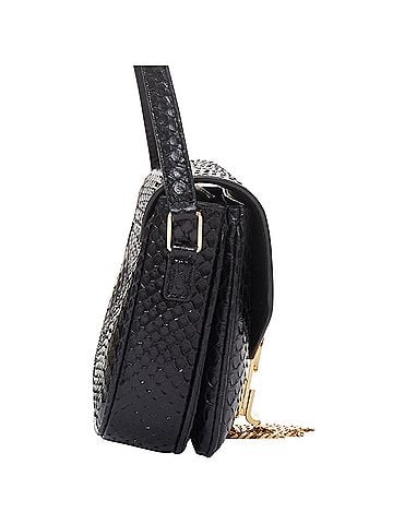 Céline Celine C Bag Runway black gold scaled leather fringe C clasp crossbody box bag (view 2)