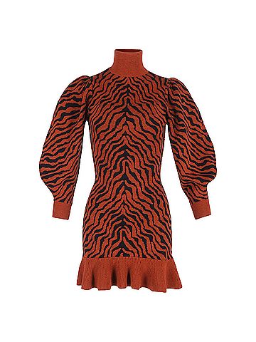 Ulla Johnson  Ulla Johnson Joni Printed Ruffled Hem Mini Dress in Rust Wool (view 1)