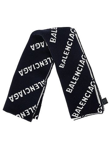 Balenciaga  Balenciaga Logo-Intarsia Scarf in Navy Blue Wool (view 1)