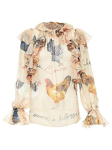Dolce & Gabbana Dolce Gabbana silk chiken hen print sheer ruffled blouse (view 1)