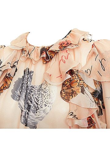 Dolce & Gabbana Dolce Gabbana silk chiken hen print sheer ruffled blouse (view 2)