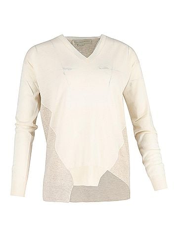 Stella McCartney Stella McCartney Asymmetric V Neck Sweater in Cream Wool (view 1)