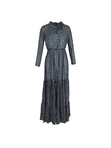 Saloni  Saloni Polka Dot Print Maxi Long Sleeve Dress in Navy Blue Polyester (view 1)