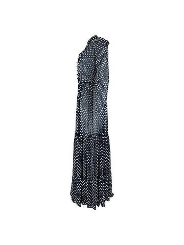 Saloni  Saloni Polka Dot Print Maxi Long Sleeve Dress in Navy Blue Polyester (view 2)