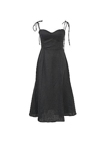 Reformation Reformation Tie-Strap Nebraska Dress in Black Linen (view 1)