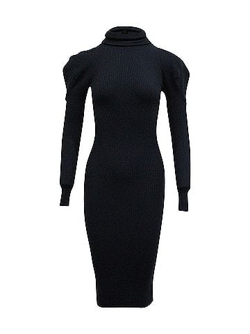 Iris & Ink Iris & Ink Turtleneck Ribbed Knit Dress in Navy Blue Viscose (view 1)