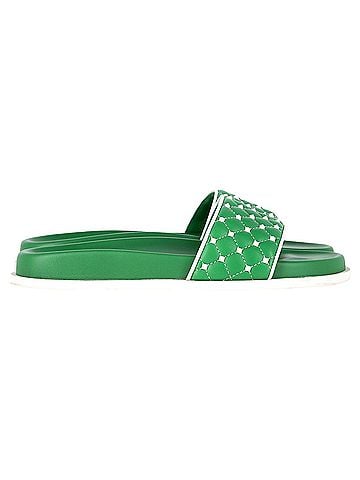 Mario Valentino Valentino Garavani Rockstud Quilted Slides In Green Leather (view 1)