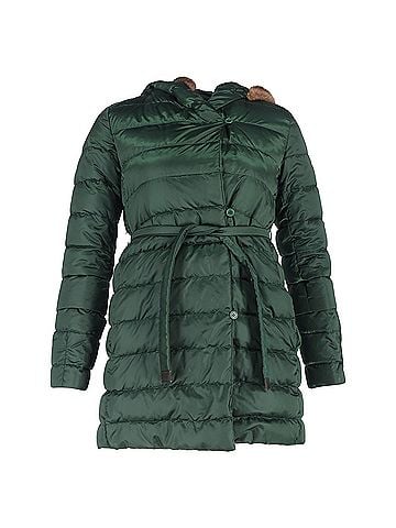 maxmara  Max Mara Belted Fur Trim Down Jacket in Green Polyamide (view 1)