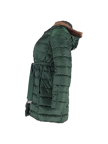 maxmara  Max Mara Belted Fur Trim Down Jacket in Green Polyamide (view 2)