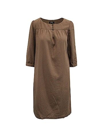 A.P.C. A.P.C. Belted 3/4 Sleeve Dress in Brown Cotton (view 1)