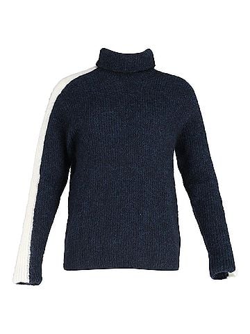 Ganni  Ganni Knitted Turtleneck Sweater in Navy Blue Wool (view 1)