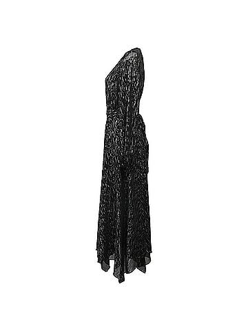 Maje  Maje Route Gathered Metallic Midi Long Sleeve Dress in Black Polyester (view 2)