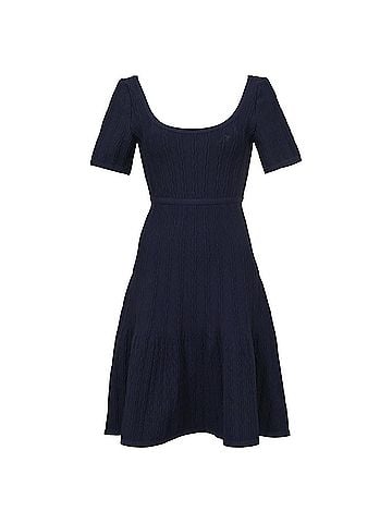 Herve Leger Herve Leger Scooped Neck Dress in Navy Wool (view 1)