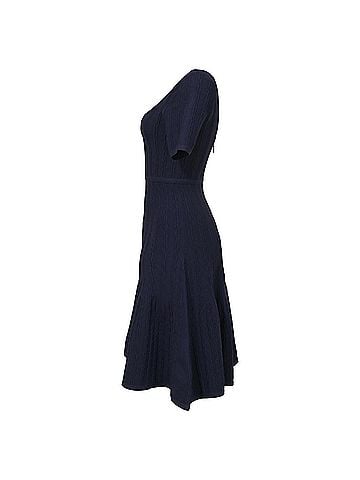 Herve Leger Herve Leger Scooped Neck Dress in Navy Wool (view 2)