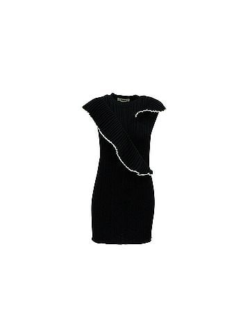 MSGM MSGM Frilled Knit Mini Dress in Black Wool (view 1)