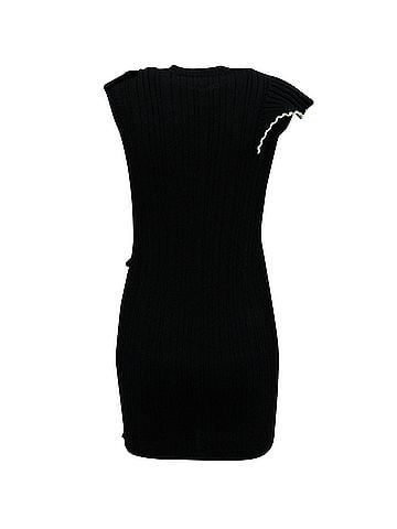 MSGM MSGM Frilled Knit Mini Dress in Black Wool (view 2)