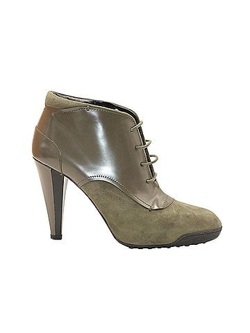 Tod's Tod's Lace-Up High Heel Boots in Olive Suede and Leather (view 1)