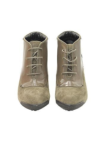 Tod's Tod's Lace-Up High Heel Boots in Olive Suede and Leather (view 2)