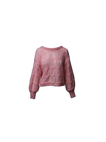 LoveShackFancy Love Shack Fancy Vyoma Cable Knit Top in Pink Alpaca Wool (view 1)
