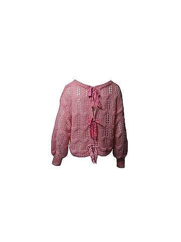 LoveShackFancy Love Shack Fancy Vyoma Cable Knit Top in Pink Alpaca Wool (view 2)