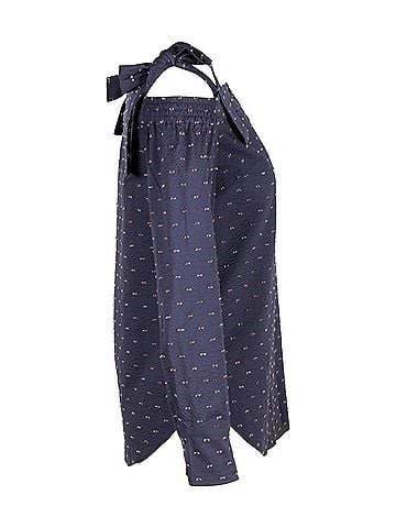 Saloni Saloni Texture Cold Shoulder Top in Blue Cotton (view 2)