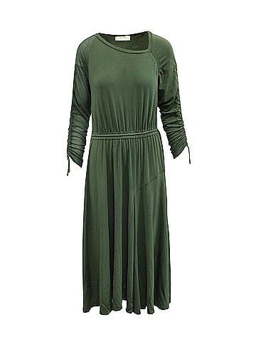 Sportmax Sportmax Ruched Panel Midi Dress in Olive Green Viscose (view 1)