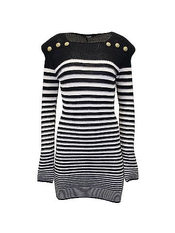 Balmain Balmain Sailor Style Knitted Striped Dress in Navy Blue Polyamide (view 1)